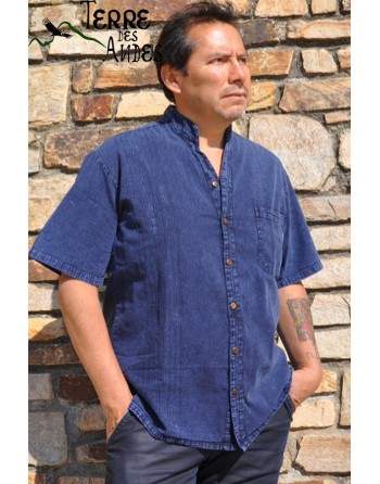 Chemise manche courte bleu denim