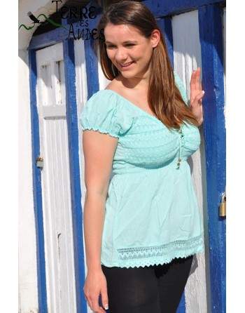 Blouse manches courtes vert eau