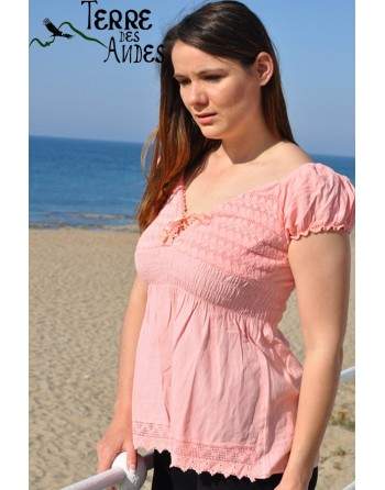 Blouse manches courtes rose