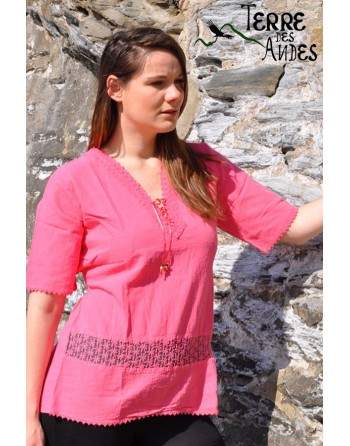 Blouse longue rose