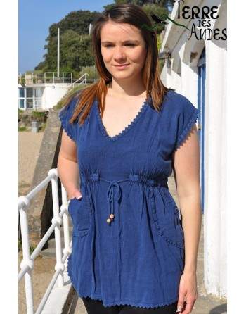 Tunique péruvienne longue bleu denim