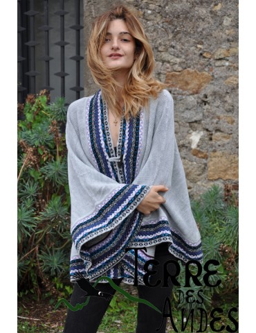 Cape en laine d'alpaga Gris...