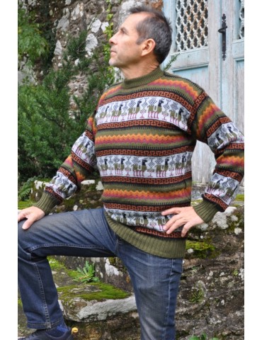 Pullover jacquard couleur kaki