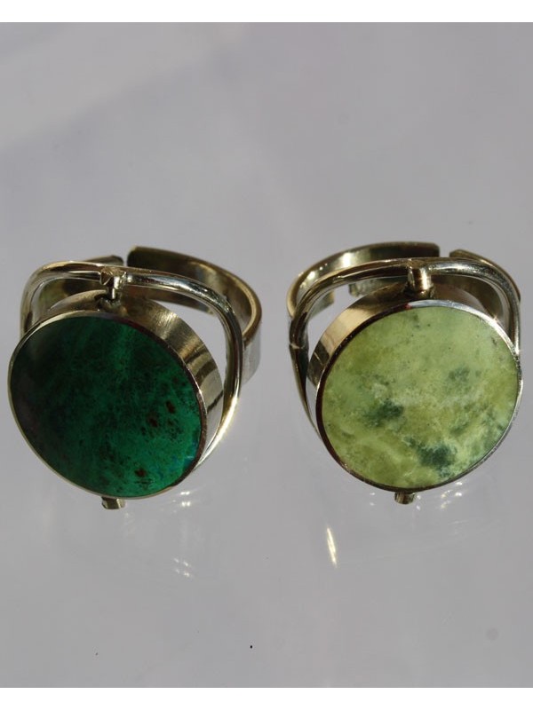 Bague Réglable En Serpentine Naturelle Verte - 20x17x6mm - Monture Argent Massif 925 - Fabriqué En France