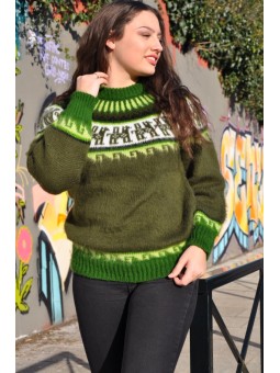 Tricot en laine alpaga vert...