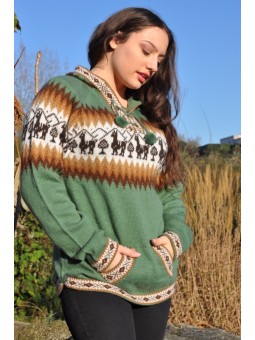 Pull à capuche kaki en...