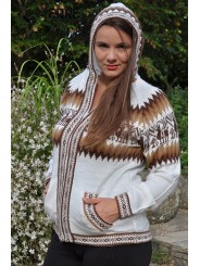 Tricot blanc et marron en laine d'alpaga