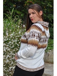 Tricot blanc et marron en laine d'alpaga