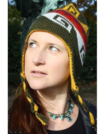 Bonnet Péruvien réversible vert kaki