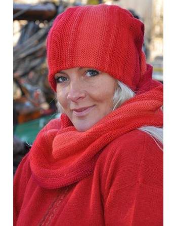 Écharpe bonnet tubulaire rouge et rose