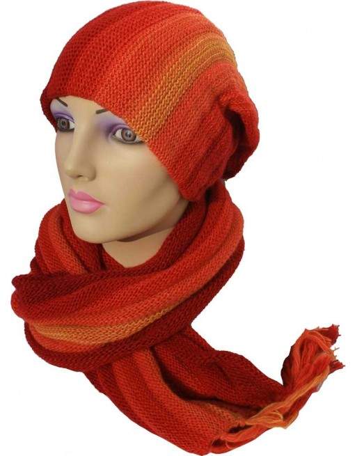 Écharpe bonnet tubulaire orange rouge