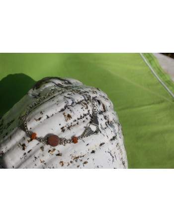 Bracelet fin jaspe rouge en filigrane et pierre semi-precieuse