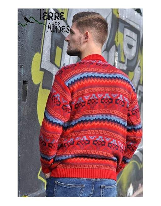 Pullover jacquard col rouge manches longues