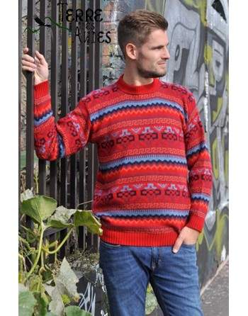 Pullover jacquard col rouge manches longues